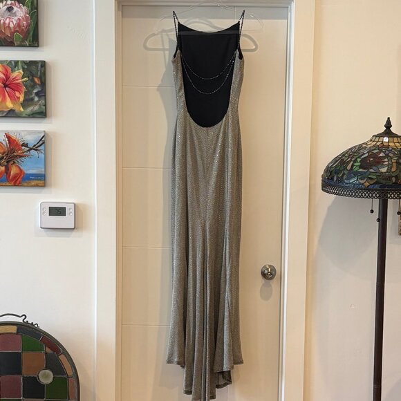 Jessica McClintock for Caché Sparkly Silver/Gold Evening Gown Sz 8 - Picture 3 of 11